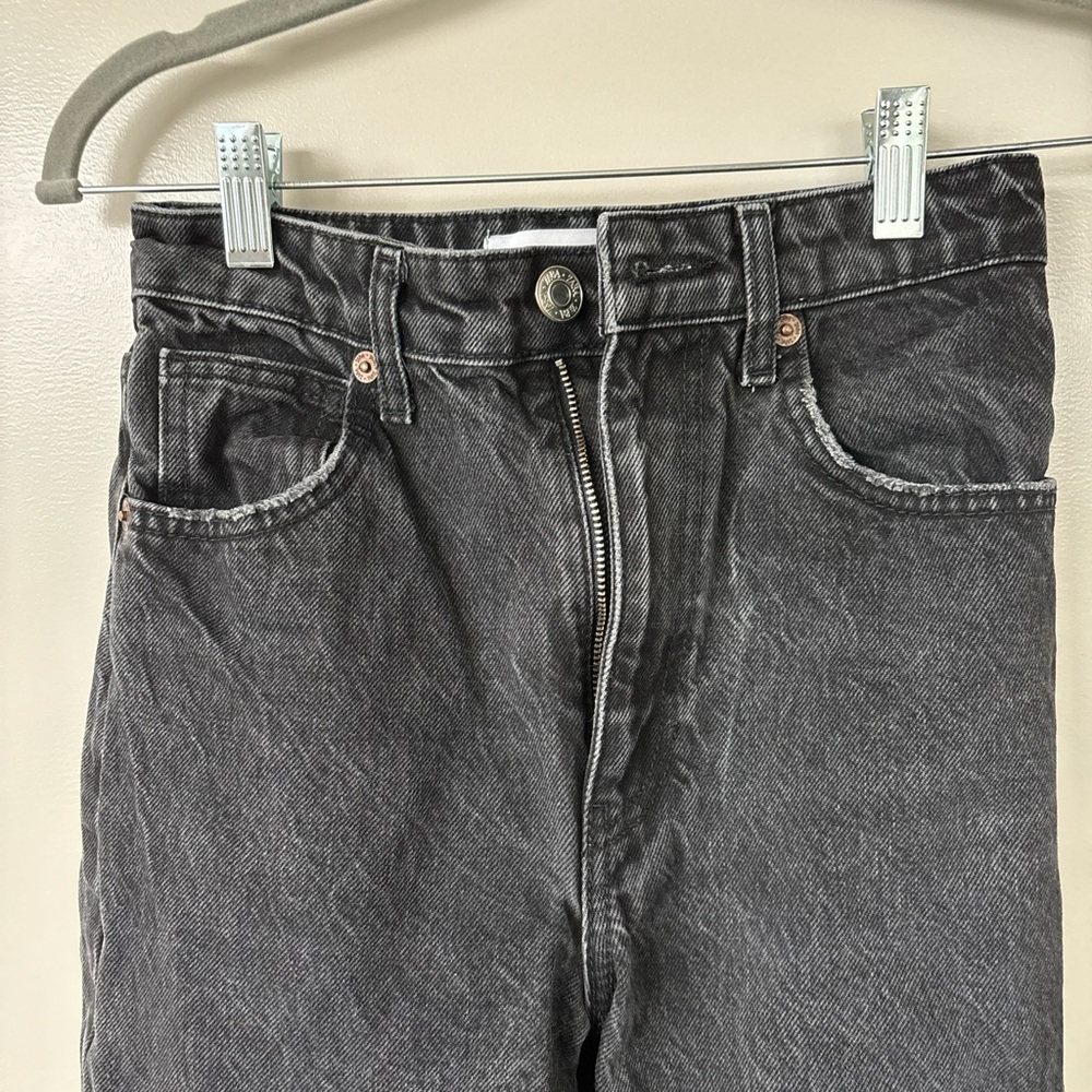 Zara black wide leg distressed jeans